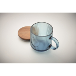 Tazza originale in vetro rigato con coperchio in legno di acacia 300ml color blu trasparente ottava vista fotografica