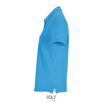 Polo da donna in cotone pettinato a maniche corte con 3 bottoni color azzurro ciano vista laterale