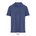 Polo da donna in cotone pettinato a maniche corte con 3 bottoni color blu alice