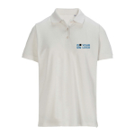 Polo da donna in cotone pettinato a maniche corte con 3 bottoni color bianco sporco vista area di stampa