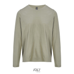T-shirt in cotone semi-pettinato a maniche lunghe e girocollo color cachi nona vista