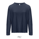 T-shirt in cotone semi-pettinato a maniche lunghe e girocollo color blu mare