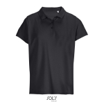 Polo da donna in 100% cotone pettinato con collo a costine e 3 bottoni color nero