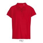 Polo da donna in 100% cotone pettinato con collo a costine e 3 bottoni color rosso quinta vista