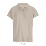 Polo da donna in 100% cotone pettinato con collo a costine e 3 bottoni color beige