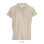 Polo da donna in 100% cotone pettinato con collo a costine e 3 bottoni color nude
