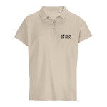 Polo da donna in 100% cotone pettinato con collo a costine e 3 bottoni color nude vista area di stampa