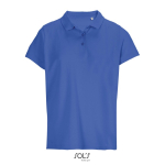 Polo da donna in 100% cotone pettinato con collo a costine e 3 bottoni color blu reale terza vista