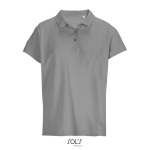 Polo da donna in 100% cotone pettinato con collo a costine e 3 bottoni color grigio chiaro