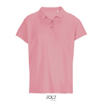 Polo da donna in 100% cotone pettinato con collo a costine e 3 bottoni color rosa chiaro