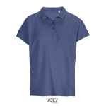 Polo da donna in 100% cotone pettinato con collo a costine e 3 bottoni color blu alice