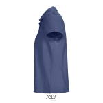 Polo da donna in 100% cotone pettinato con collo a costine e 3 bottoni color blu alice vista laterale