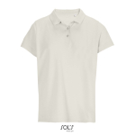 Polo da donna in 100% cotone pettinato con collo a costine e 3 bottoni color bianco sporco