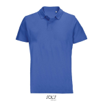 Polo unisex in 100% cotone pettinato con collo a costine e 2 bottoni color blu reale terza vista
