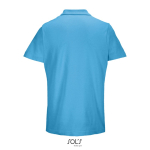 Polo unisex in 100% cotone pettinato con collo a costine e 2 bottoni color azzurro ciano vista posteriore