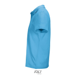 Polo unisex in 100% cotone pettinato con collo a costine e 2 bottoni color azzurro ciano vista laterale