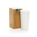 Bicchiere termico in acciaio riciclato con isolamento sottovuoto 500ml color bianco vista con scatola
