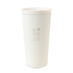 Bicchiere termico in acciaio riciclato con isolamento sottovuoto 500ml color bianco vista area di stampa