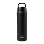 Borraccia in acciaio inox riciclato con doppio tappo 470ml color nero vista con logo