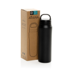 Borraccia in acciaio inox riciclato con doppio tappo 470ml color nero vista con scatola