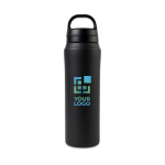 Borraccia in acciaio inox riciclato con doppio tappo 470ml color nero vista area di stampa