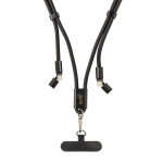 Cavo USB-C per cellulare in rPET con laccio da collo e ricarica 60W color nero vista con logo