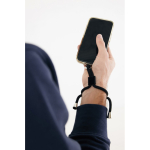 Fascia da polso regolabile rPET per cellulare con gancio di sicurezza color nero vista con modello