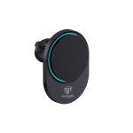 Supporto magnetico da auto per cellulare con ricarica wireless 15W color nero vista con logo