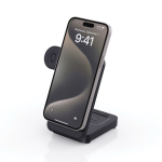 Caricatore wireless magnetico 3 in 1 in plastica riciclata 15W color nero sesta vista