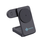 Caricatore wireless magnetico 3 in 1 in plastica riciclata 15W color nero vista con logo