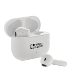 Auricolari riciclati con microfono integrato e ricarica rapida BT 6.0 color bianco vista area di stampa