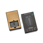 Powerbank sostenibile 5 in 1 con cavi di ricarica e supporto 5.000 mAh color nero vista con scatola