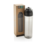 Borraccia leggera in rPET con doppio tappo anti-perdite da 800 ml color nero vista con scatola