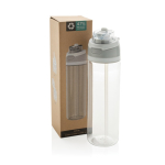 Borraccia leggera in rPET con doppio tappo anti-perdite da 800 ml color bianco vista con scatola