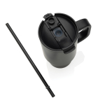 Tazza termica in acciaio inox riciclato con cannuccia e manico 480ml color nero settima vista