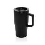 Tazza in ceramica con manico ergonomico e coperchio anti-goccia 490ml color nero