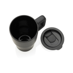 Tazza in ceramica con manico ergonomico e coperchio anti-goccia 490ml color nero sesta vista