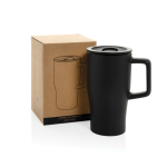 Tazza in ceramica con manico ergonomico e coperchio anti-goccia 490ml color nero vista con scatola