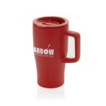 Tazza in ceramica con manico ergonomico e coperchio anti-goccia 490ml color rosso vista con logo