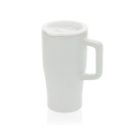 Tazza in ceramica con manico ergonomico e coperchio anti-goccia 490ml color bianco