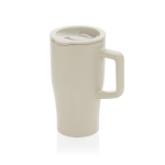 Tazza in ceramica con manico ergonomico e coperchio anti-goccia 490ml color grigio