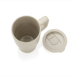 Tazza in ceramica con manico ergonomico e coperchio anti-goccia 490ml color grigio sesta vista