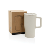 Tazza in ceramica con manico ergonomico e coperchio anti-goccia 490ml color grigio vista con scatola