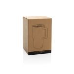 Tazza in ceramica con manico ergonomico e coperchio anti-goccia 490ml color grigio seconda vista con scatola