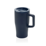 Tazza in ceramica con manico ergonomico e coperchio anti-goccia 490ml color blu mare