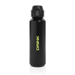 Borraccia sportiva acciaio riciclato tappo bloccabile antigoccia 600ml color nero vista con logo