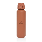 Borraccia sportiva acciaio riciclato tappo bloccabile antigoccia 600ml color arancione vista con logo