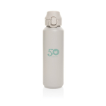 Borraccia sportiva acciaio riciclato tappo bloccabile antigoccia 600ml color beige vista con logo