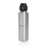 Borraccia sportiva acciaio riciclato tappo bloccabile antigoccia 600ml color argento vista con logo