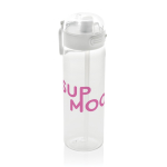Borraccia sportiva in rPET con tappo anti-goccia e cannuccia 800 ml color bianco vista con logo